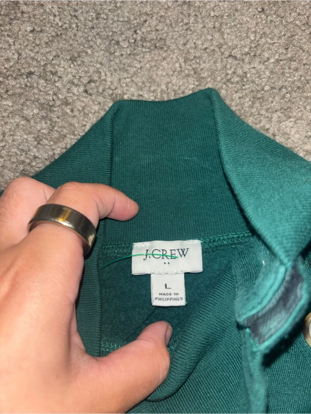 J. Crew Women’s Emerald Green Mock Neck Sweatshirt with Button Placket